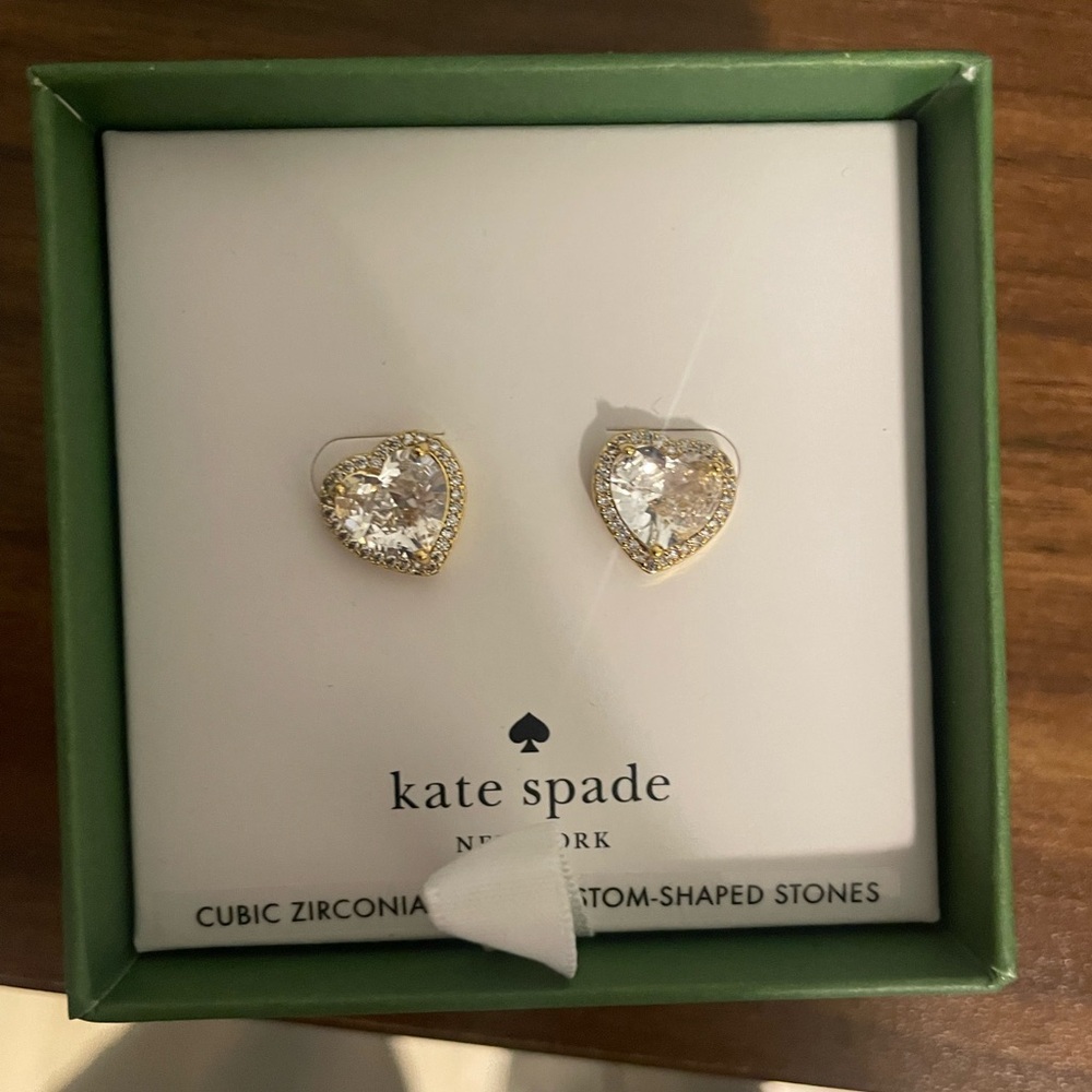 kate spade Gold Heart Halo Cubic Zirconia Stud Earrings